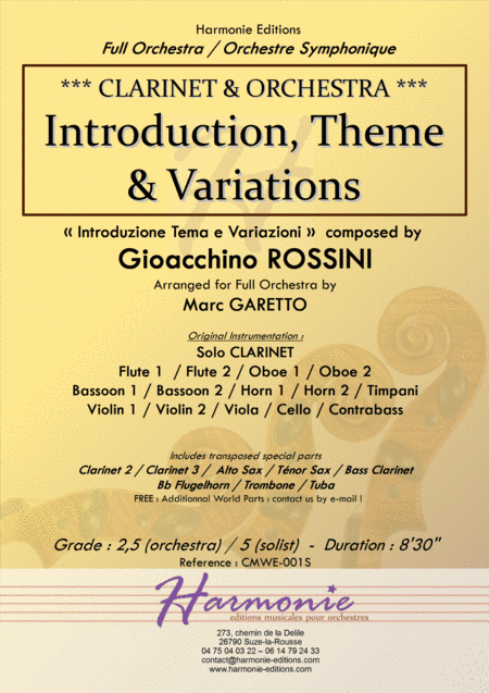 INTRODUCTION, THEME & VARIATIONS - ROSSINI - Clarinet & Orchestra // introduzione tema e variazioni (arr. Marc GARETTO)