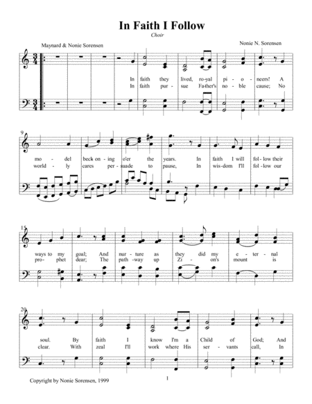 In Faith I Follow (from the Musical Show, "Faith of the Early Saints" by Nonie Sorensen