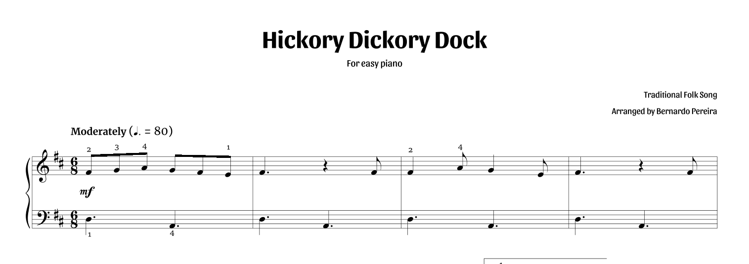 Hickory Dickory Dock (easy piano – D major) (arr. Bernardo Pereira)