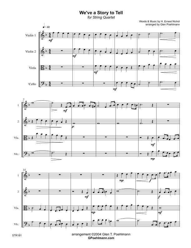 WE'VE A STORY TO TELL TO THE NATIONS - String Quartet (unaccompanied) (arr. Glen Poehlmann)