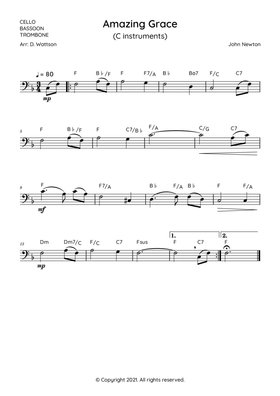 Amazing Grace Trombone (arr. Douglas Wattson)