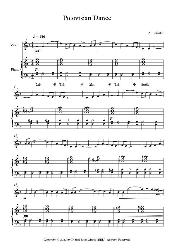 Polovtsian Dance - Alexander Borodin (Violin + Piano) (arr. Digital Book Music)