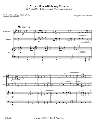 CROWN HIM WITH MANY CROWNS - HORN & TROMBONE with Piano Accompaniment (arr. Glen Poehlmann)