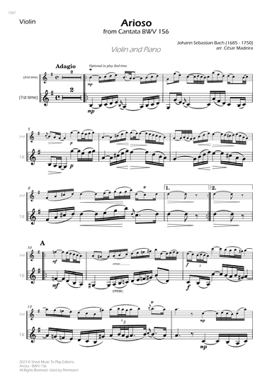 Arioso (BWV 156) - Violin and Piano (Individual Parts) (arr. César Madeira)