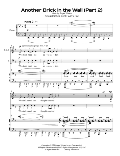 Another Brick In The Wall, Part 2 (arr. Evan C. Paul)