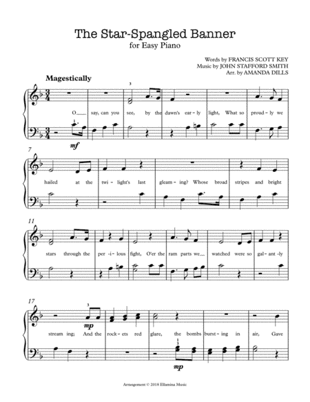 The Star Spangled Banner (National Anthem) - Easy Piano (arr. Amanda Dills)