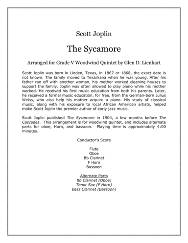 The Sycamore (Woodwind Quintet) (arr. Glen D. Lienhart)