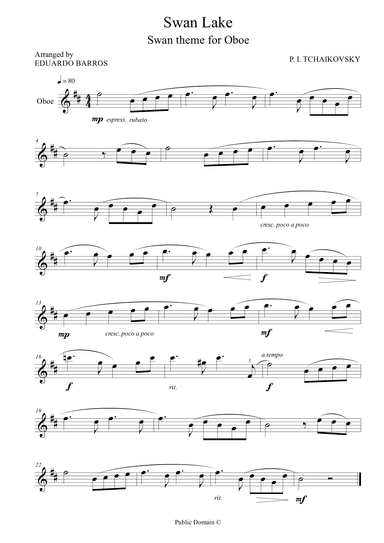Swan Lake - Swan theme for Oboe and Piano (arr. Eduardo Barros)