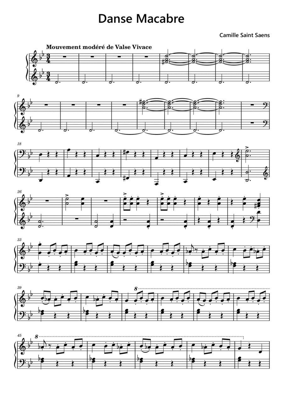 Danse Macabre Easy Piano Saint Saens (arr. Funtom)