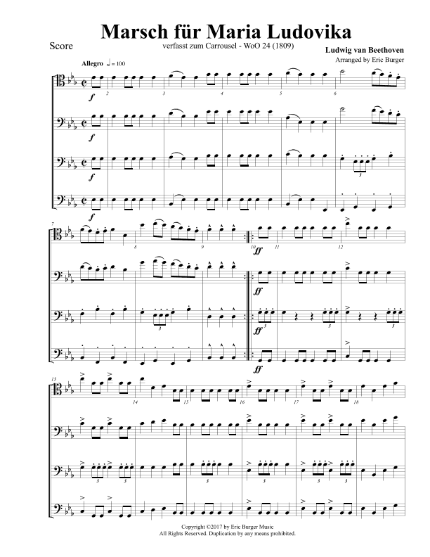 Marsch für Maria Ludovika for Trombone or Low Brass Quartet (arr. Eric Burger Music)