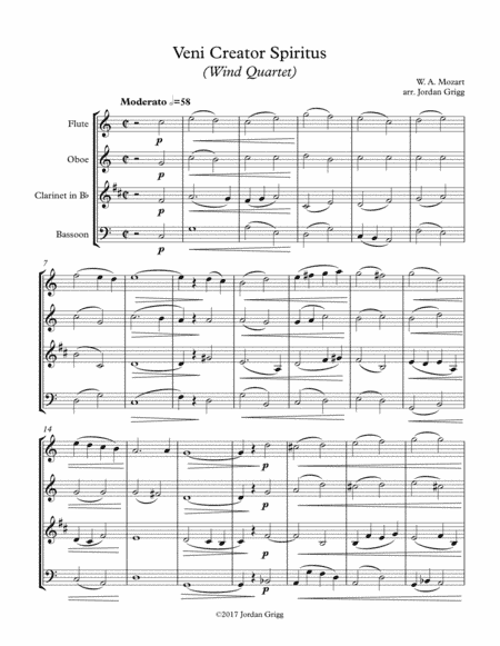 Veni Creator Spiritus (Wind Quartet) - Score and parts (arr. Jordan Grigg)