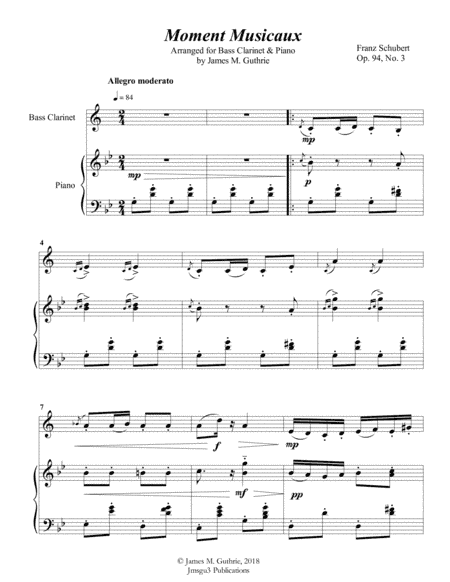Schubert: Moment Musicaux for Bass Clarinet & Piano (arr. James M. Guthrie, ASCAP)