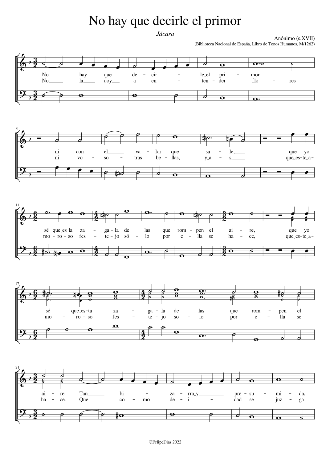 No hay que decirle el primor (Jácara) (arr. Early Music Scores)