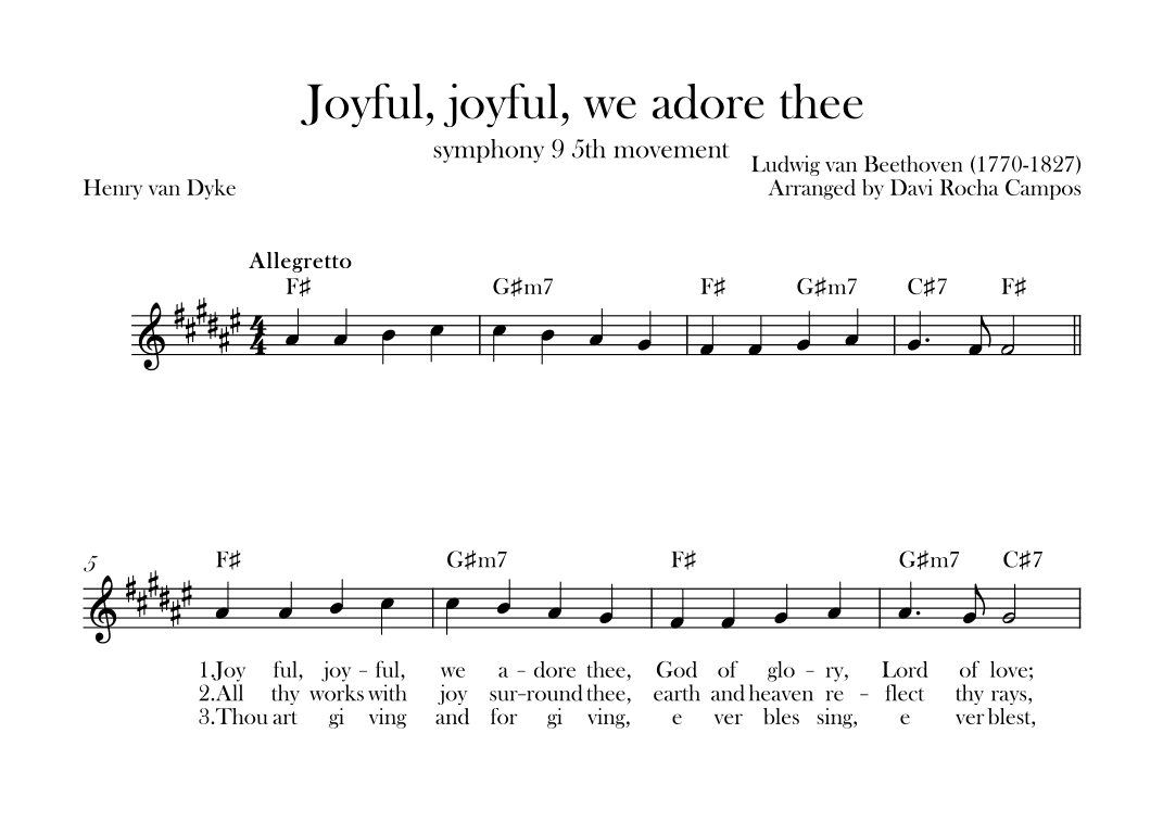 Joyful, joyful, we adore thee (symphony 9 5th movement) Beethoven (arr. Davi Rocha Campos)
