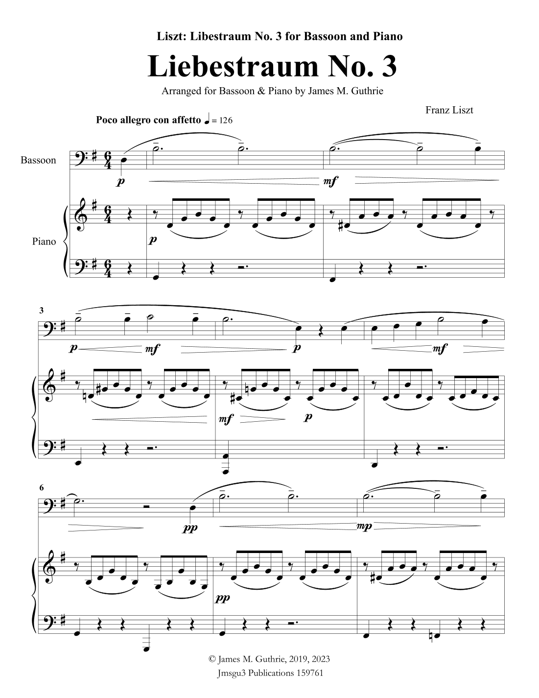 Liszt: Liebestraum for Bassoon & Piano (arr. James M. Guthrie)