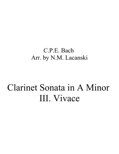 Sonata in A Minor for Clarinet and String Quartet III. Vivace (arr. Nick Lacanski)