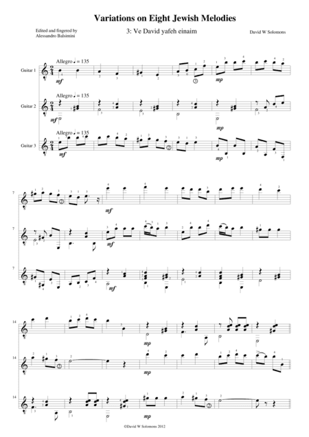 Variations on Ve-David yafeh einayim (And David had beautiful eyes) for guitar trio (arr. David Warin Solomons)