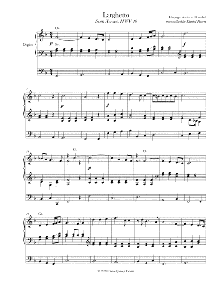 Larghetto from "Xerxes," HWV 40 (Organ Solo) (arr. Daniel James Ficarri)