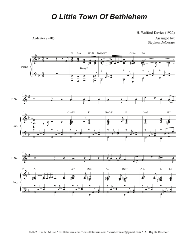 O Little Town Of Bethlehem (Tenor Saxophone and Piano) (arr. Stephen DeCesare)