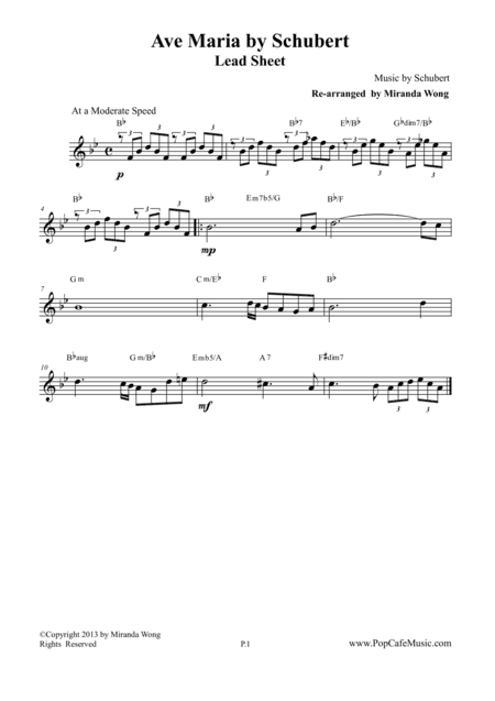 Ave Maria by Schubert - Lead Sheet (arr. Miranda Wong)