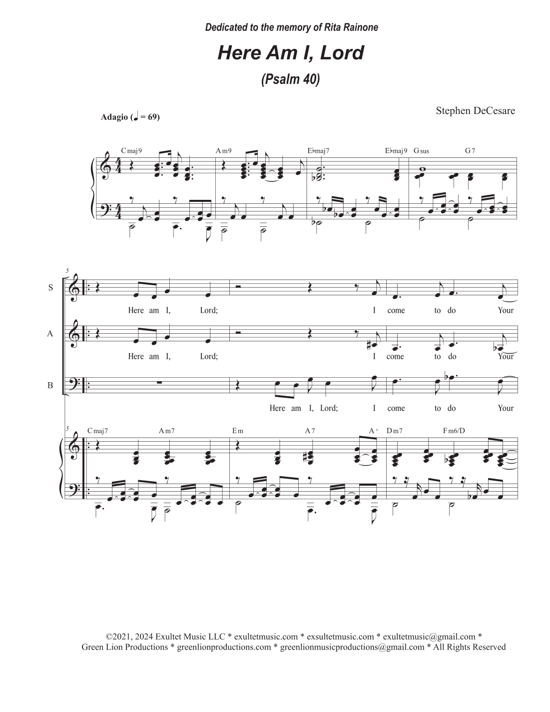 Here Am I, Lord (Psalm 40) (Vocal Trio - (SAB)