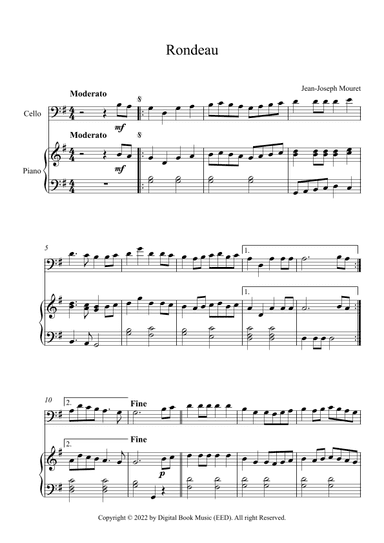 Rondeau - Jean-Joseph Mouret (Cello + Piano) (arr. Digital Book Music)