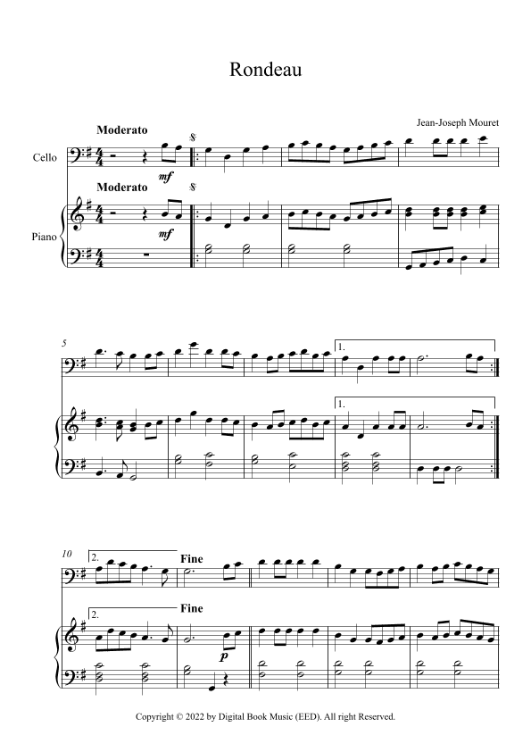 Rondeau - Jean-Joseph Mouret (Cello + Piano) (arr. Digital Book Music)