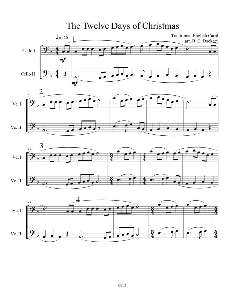 The Twelve Days of Christmas (Cello Duet) (arr. B. C. Dockery)