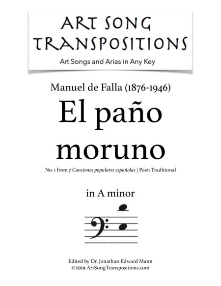 DE FALLA: El paño moruno (transposed to A minor, bass clef) (arr. ArtSongTranspositions.com)
