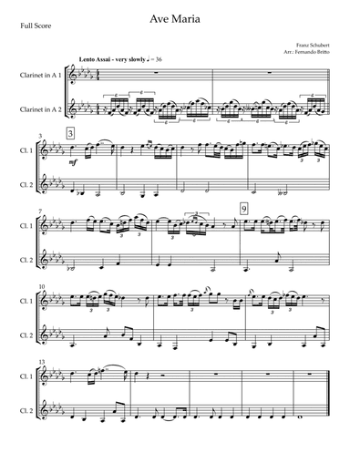 Ave Maria (Franz Schubert) for Clarinet in A Duo (arr. Fernando Britto)