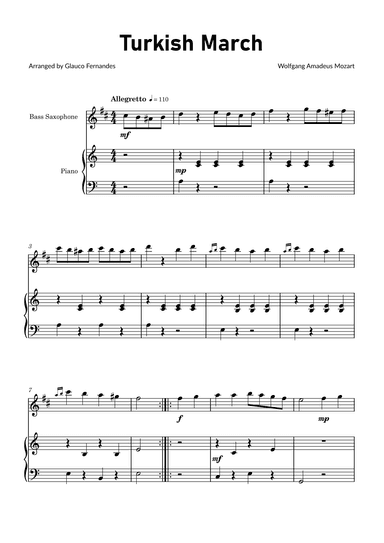 Turkish March by Mozart - Bass Saxophone and Piano (arr. Glauco Fernandes)