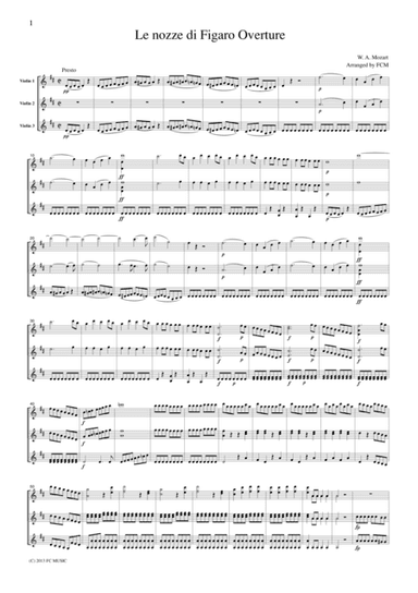 Mozart Overture to The Marriage of Figaro, for 3 Violins, VN305 (arr. FCMUSIC)