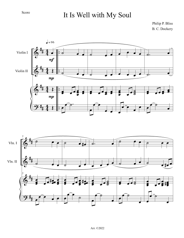 It Is Well with My Soul (Violin Duet with Piano Accompaniment) (arr. B. C. Dockery)