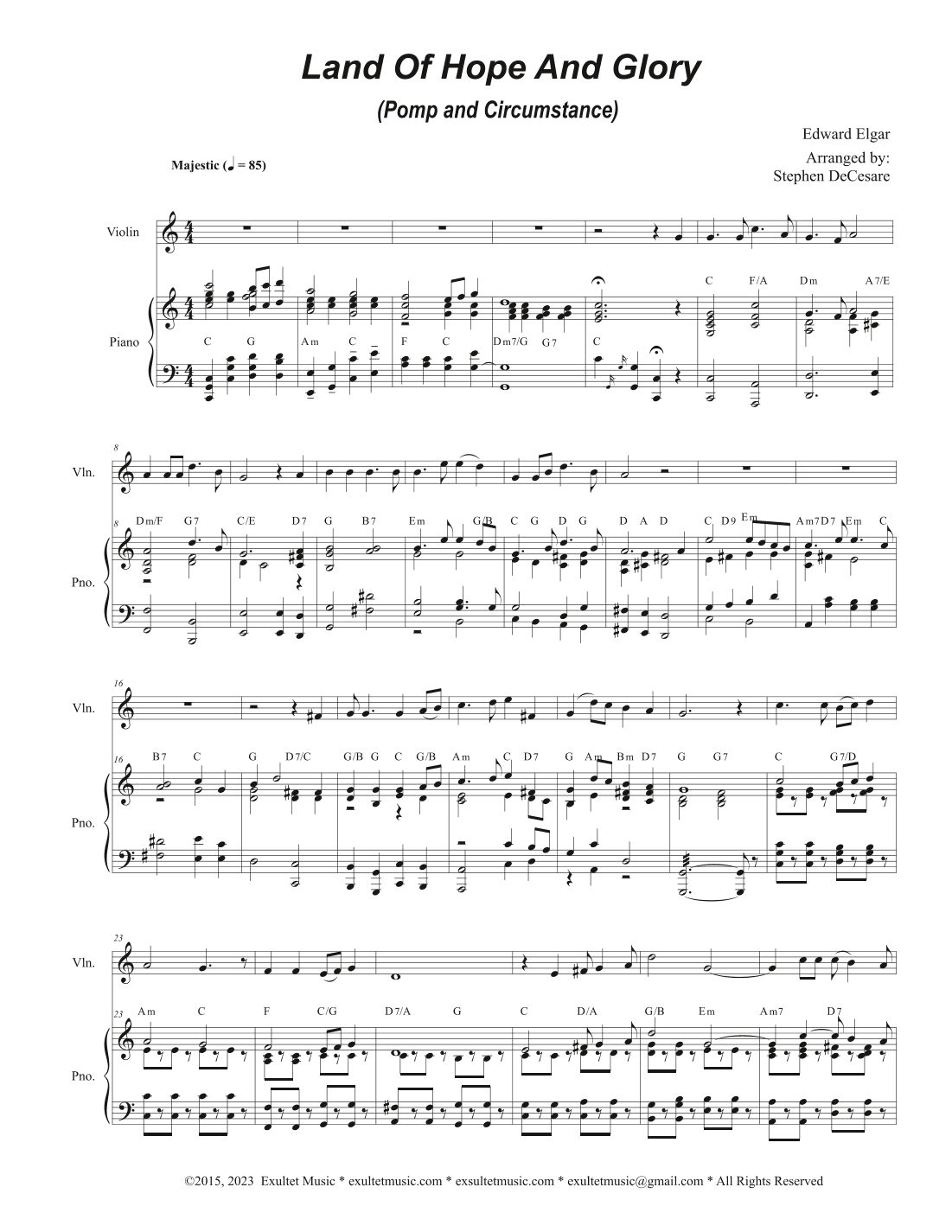 Land Of Hope And Glory (Pomp and Circumstance) (Violin solo and Piano) (arr. Stephen DeCesare)