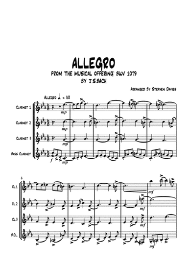 Allegro from 'The Musical Offering' By J.S.Bach BWV1079, for Clarinet Quartet. (arr. Stephen Davies)