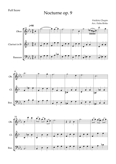 Nocturne Op.9 No. 2 (Frédéric Chopin) for Woodwind Trio (arr. Fabio Britto)