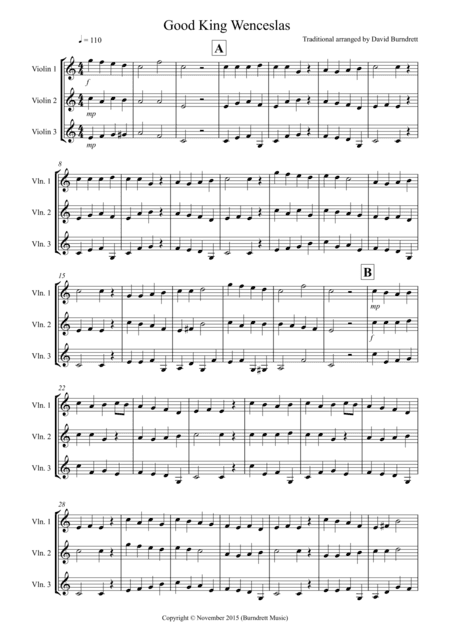 Good King Wenceslas for Violin Trio (arr. David Burndrett)