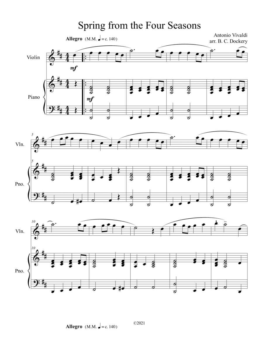 Spring from the Four Seasons (Violin Solo) with piano accompaniment (arr. B. C. Dockery)