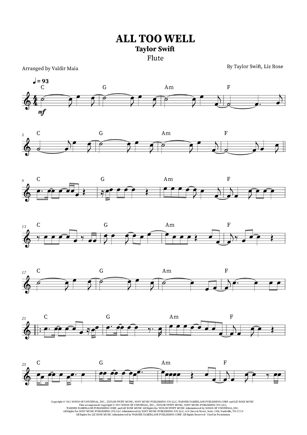 All Too Well (arr. Valdir Maia)