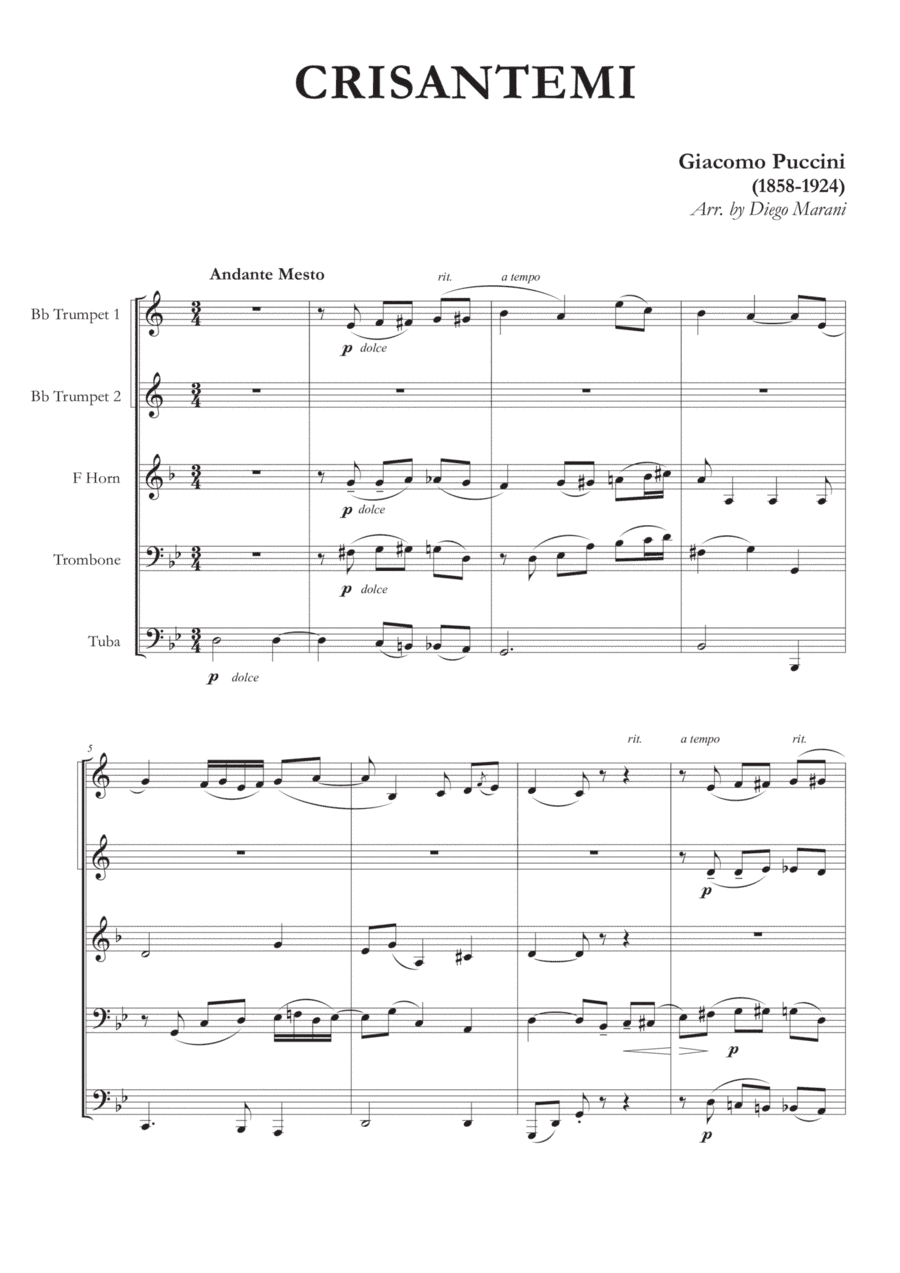 Crisantemi for Brass Quintet (arr. Diego Marani)