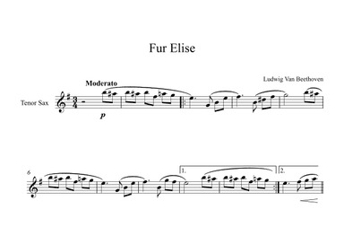 Fur Elise - Ludwig Van Beethoven (Tenor Sax) (arr. Digital Book Music)