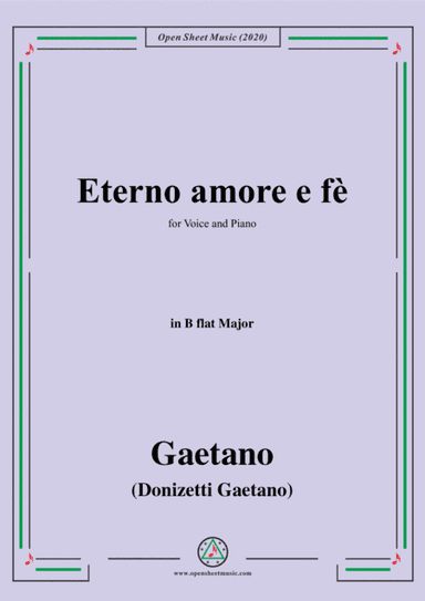 Donizetti-Eterno amore e fè,in B flat Major,for Voice and Piano (arr. MSM)