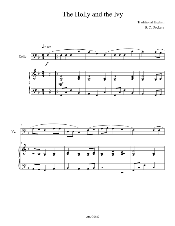 The Holly and the Ivy (Cello Solo with Piano Accompaniment) (arr. B. C. Dockery)