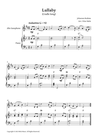 Brahms Lullaby -  Alto Sax and Piano (arr. Vitor Melo)