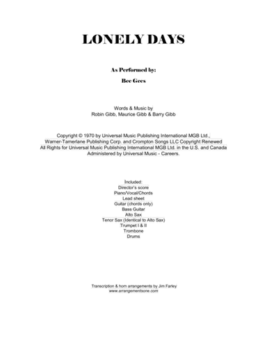 Lonely Days (arr. Jim Farley www.arrangementsone.com)
