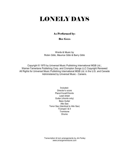 Lonely Days (arr. Jim Farley www.arrangementsone.com)