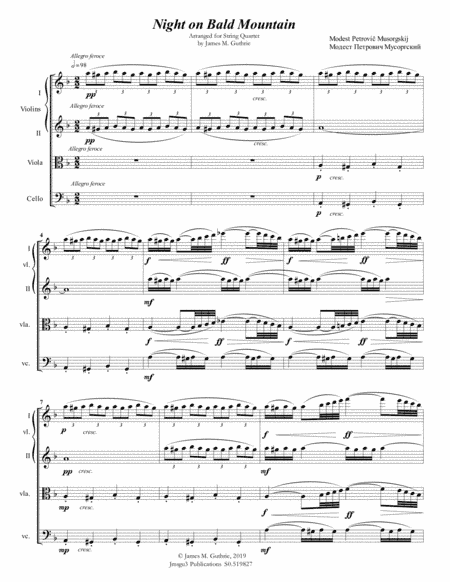 Mussorgsky: Night on Bald Mountain for String Quartet (arr. James M. Guthrie)