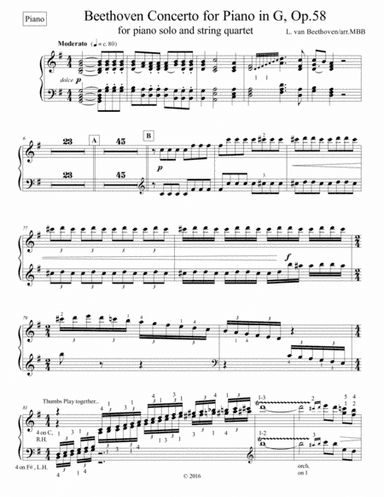 Concertos for Five Beethoven Piano Concerto in G maj, 1st mvnt, arr for String Quartet Piano part on (arr. Michael Bomier)