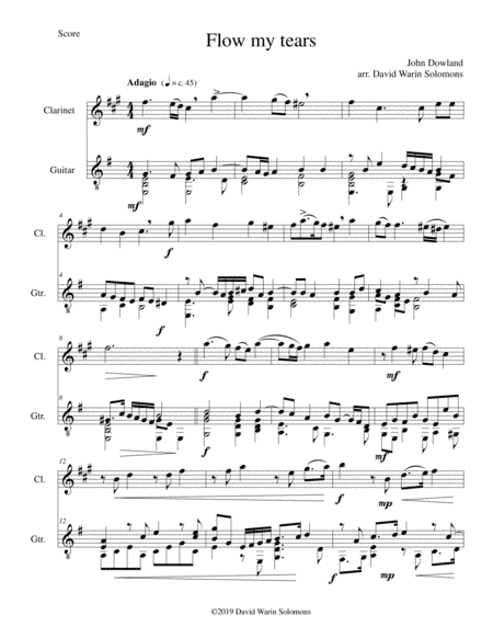 Flow my tears for clarinet and guitar (without divisions) (arr. David Warin Solomons)