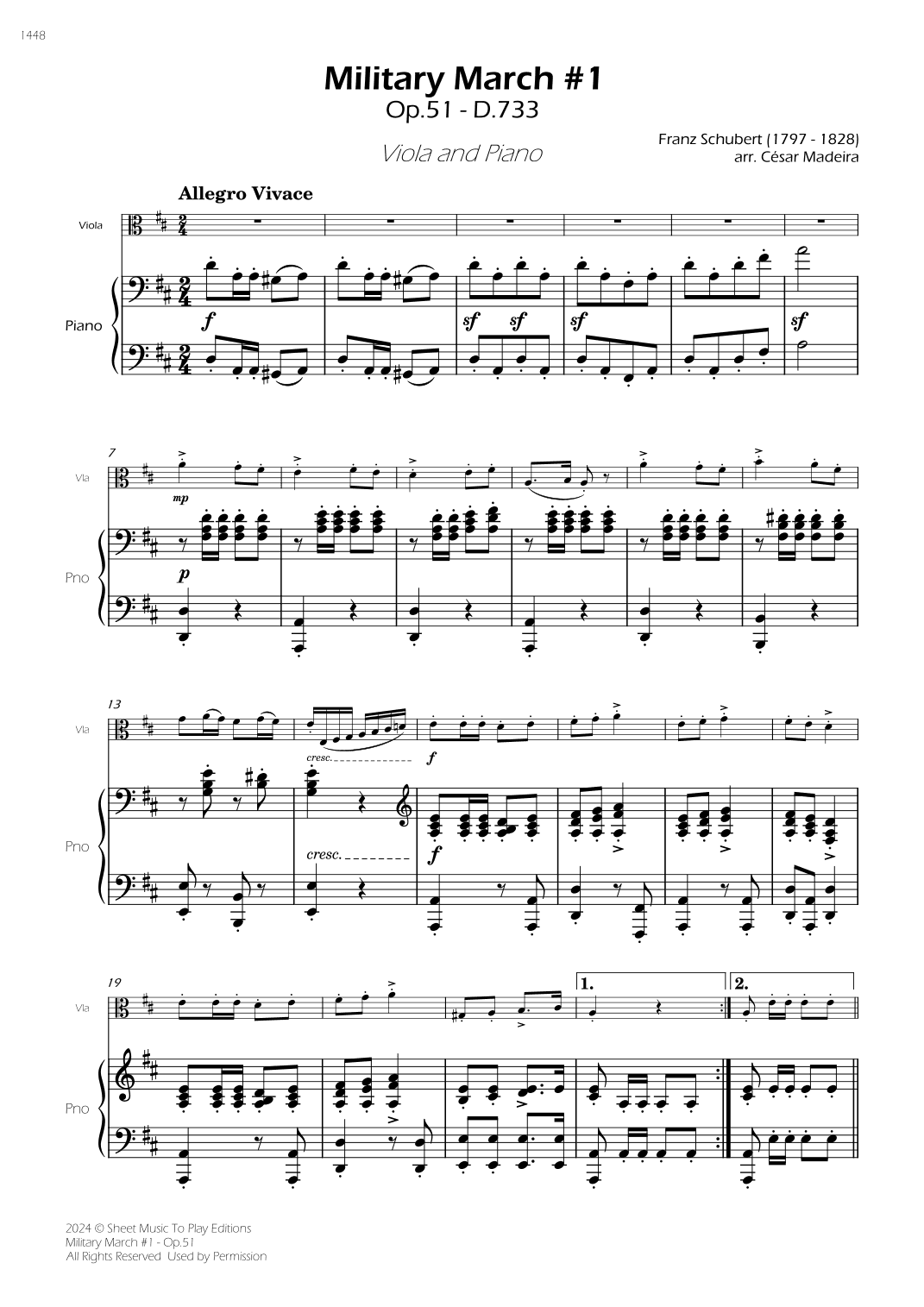 Military March No.1, Op.51 - Viola and Piano (Full Score) (arr. César Madeira)
